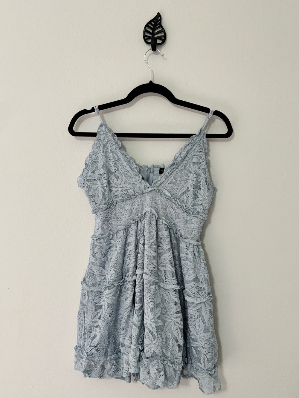Fourteen Twelve Dusty Blue Lace Tiered Mini Dress L